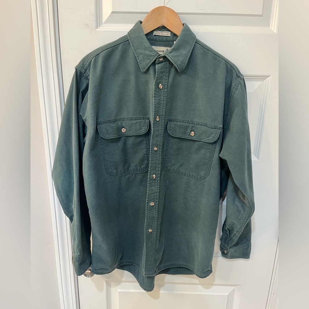 VTG FieldMaster‎ Mens Large Button Up Green Flannel Shirt Made In USA Workwear
